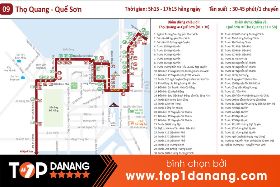 Bản đồ xe buýt Đà Nẵng Thọ Quang - Quế Sơn